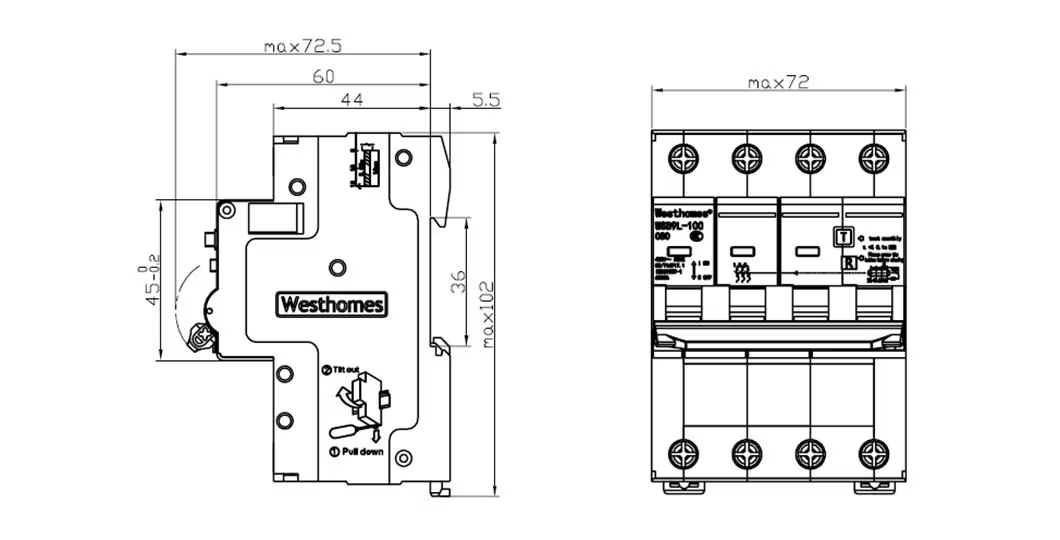 WSB9L-100 Overall and mounting dimension
