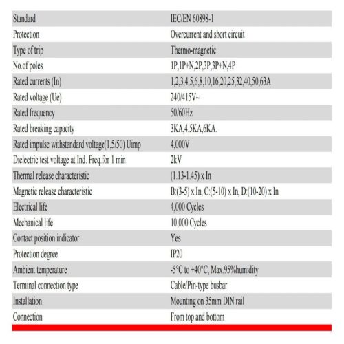 WNB1-63 4P MCB 6kA Four Pole Circuit Breaker