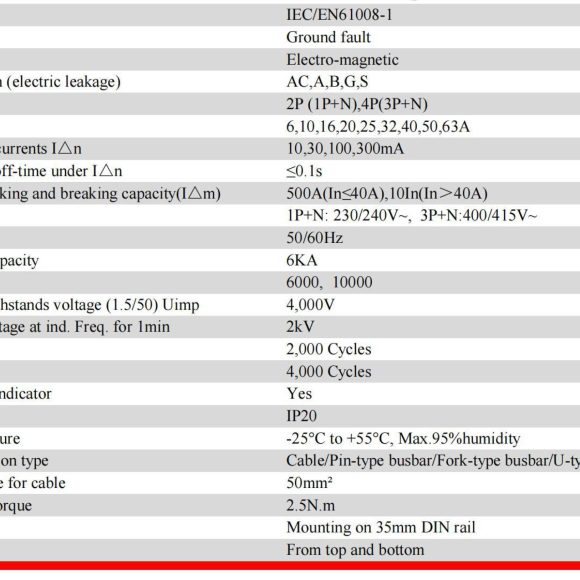 WR1L-63 1P+N 63A Residual Current Circuit Breaker with Neutral Protection