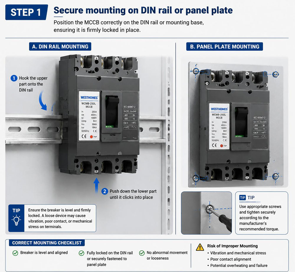 Secure mounting on DIN rail or panel plate