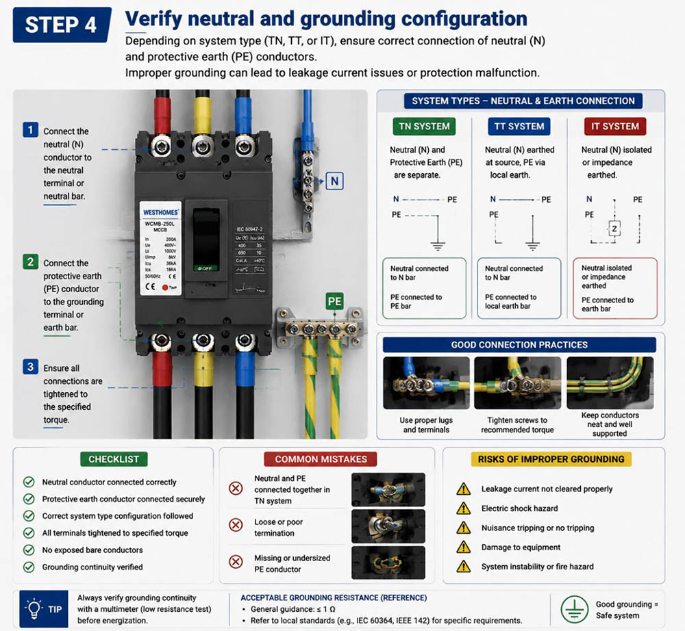 Verify neutral and grounding configuration